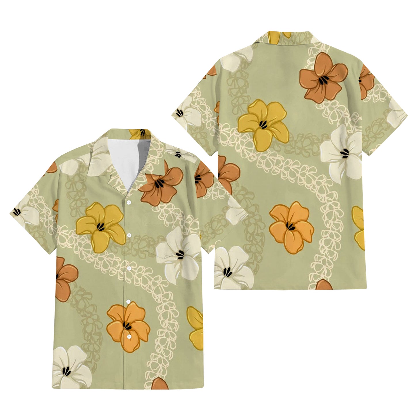 Puakenikeni Pikake Lei Curve Lei Flower Matching Outfit For Couple Island Green Puletasi Dress And Shirt