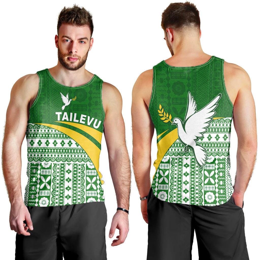 Tailevu Rugby Men Tank Top Fiji Rugby Tapa Pattern Green