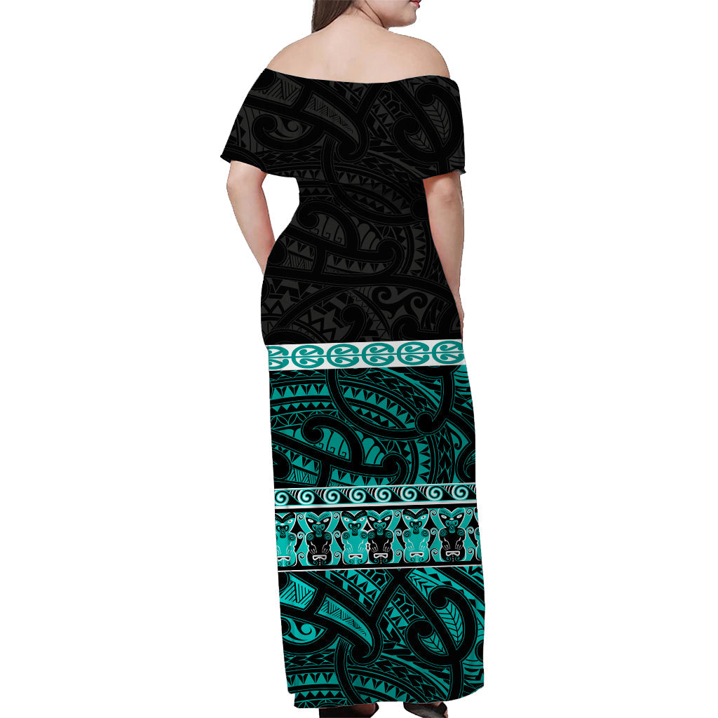 Custom Personalised New Zealand Off Shoulder Long Dress Maori Simple Turquoise