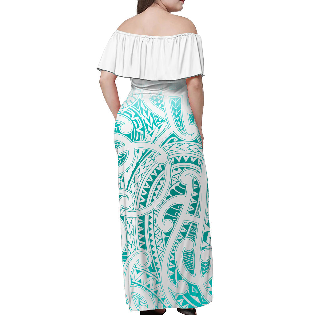 Custom Personalised New Zealand Off Shoulder Long Dress NZ Maori Turquoise