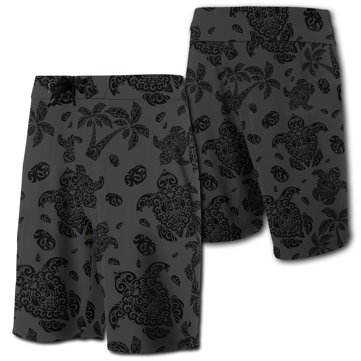 Hawaii Polynesian Turtle Palm And Sea Pebbles Board Shorts Gray