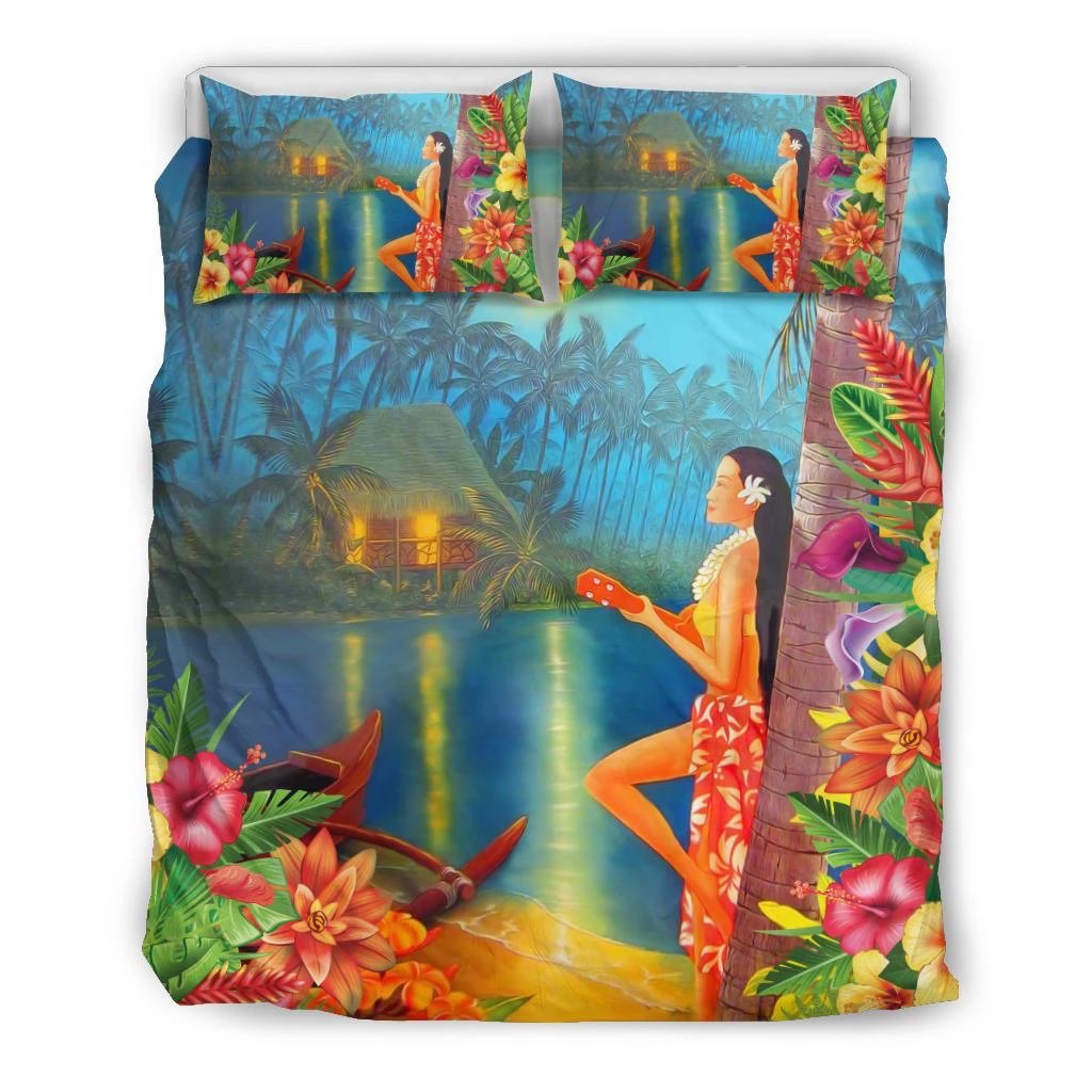 Hawaiian Hula Girl Sing In Aboriginal Village Aat Night Bedding Set