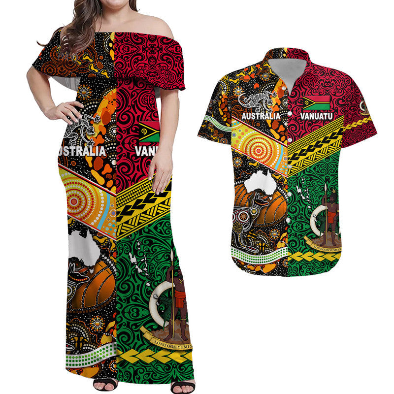 Vanuatu And Australia Combo Dress and Hawaiian Shirt Matching Couples Outfit Together