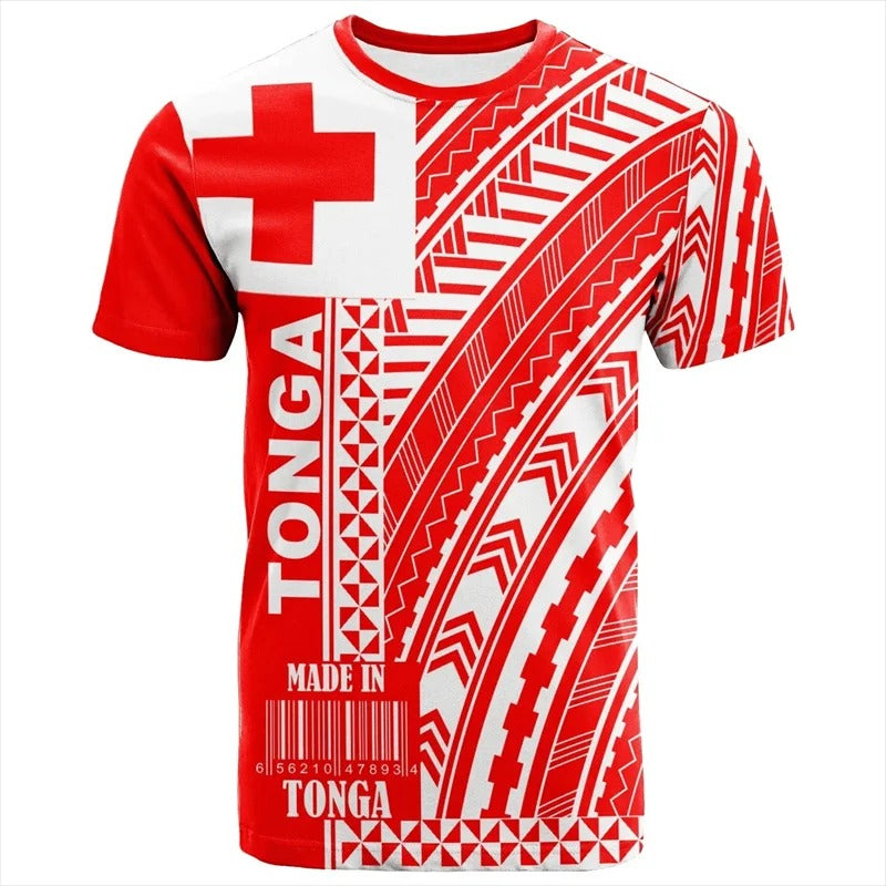Red Tonga T Shirts Summer Casual 3D Printed Polynesia Unisex T-shirt Round Neck Short Sleeves Tops
