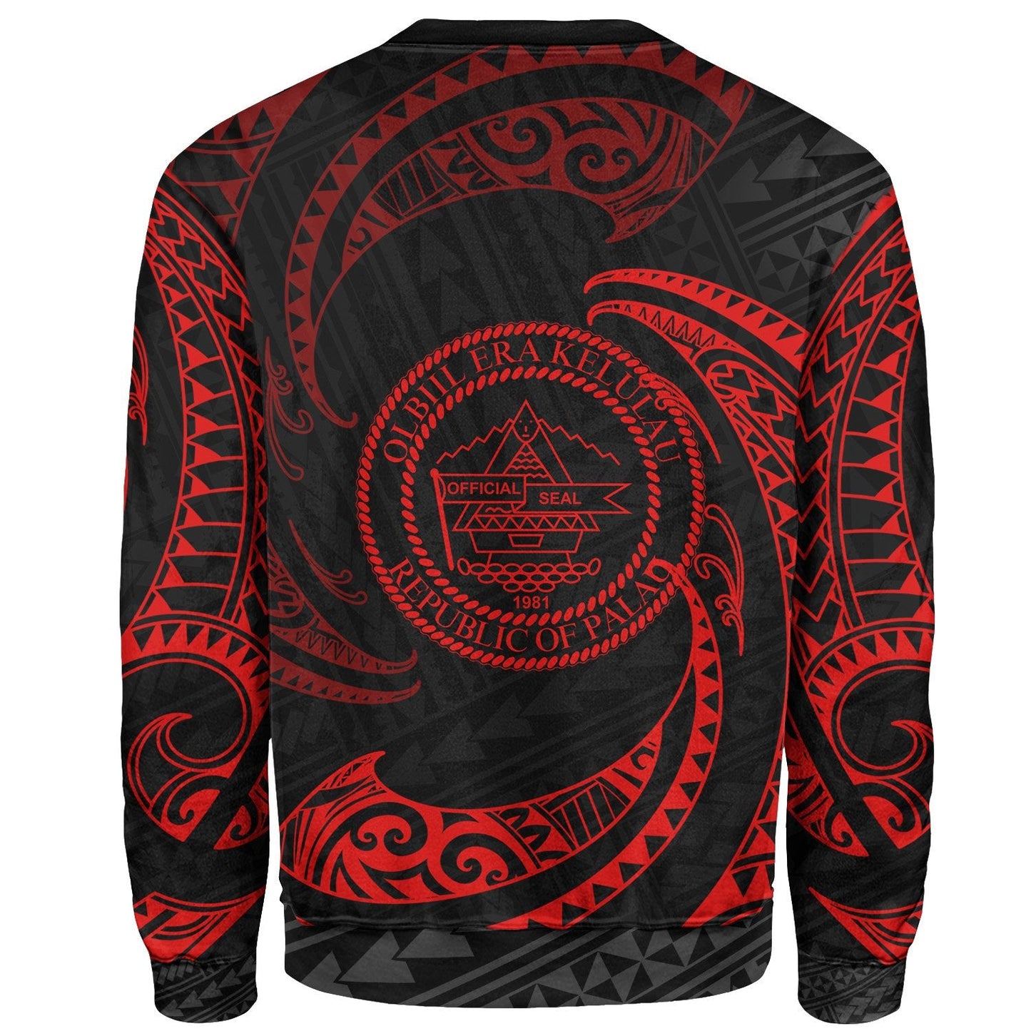Palau Polynesian Custom Personalised Sweater Red Tribal Wave