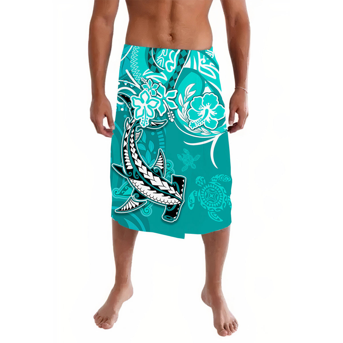 Hawaii Lavalava Polynesia Turquoise Sea Turtle Honu and Hammerhead Shark