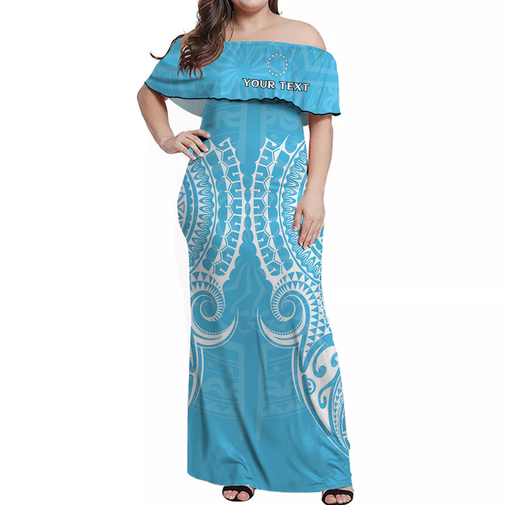 Custom Personalised Cook Islands Mauke Off Shoulder Long Dress Tribal Pattern