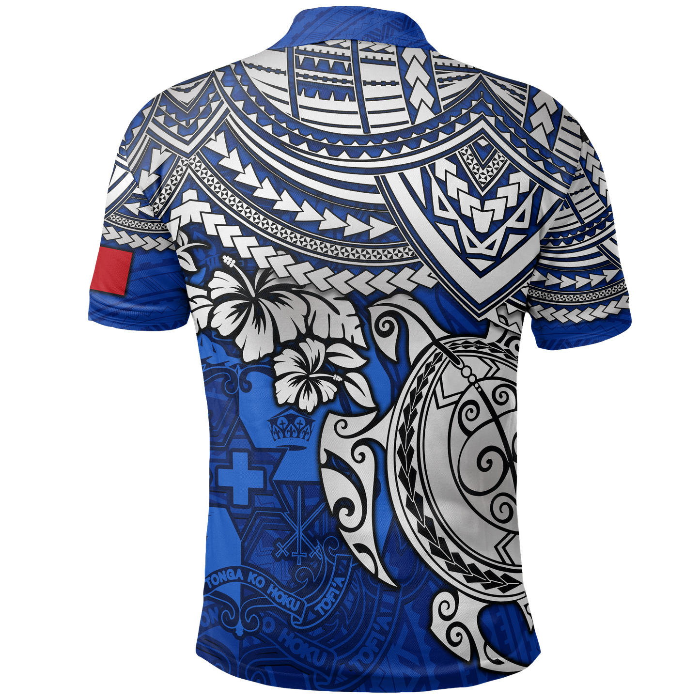 Tonga Polo Shirt - Tonga Coat Of Arms Blue Turtle Hibiscus