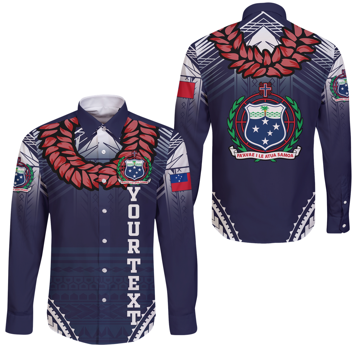 (Custom Personalised) Samoan Ula Fala Art Long Sleeve Button Shirt