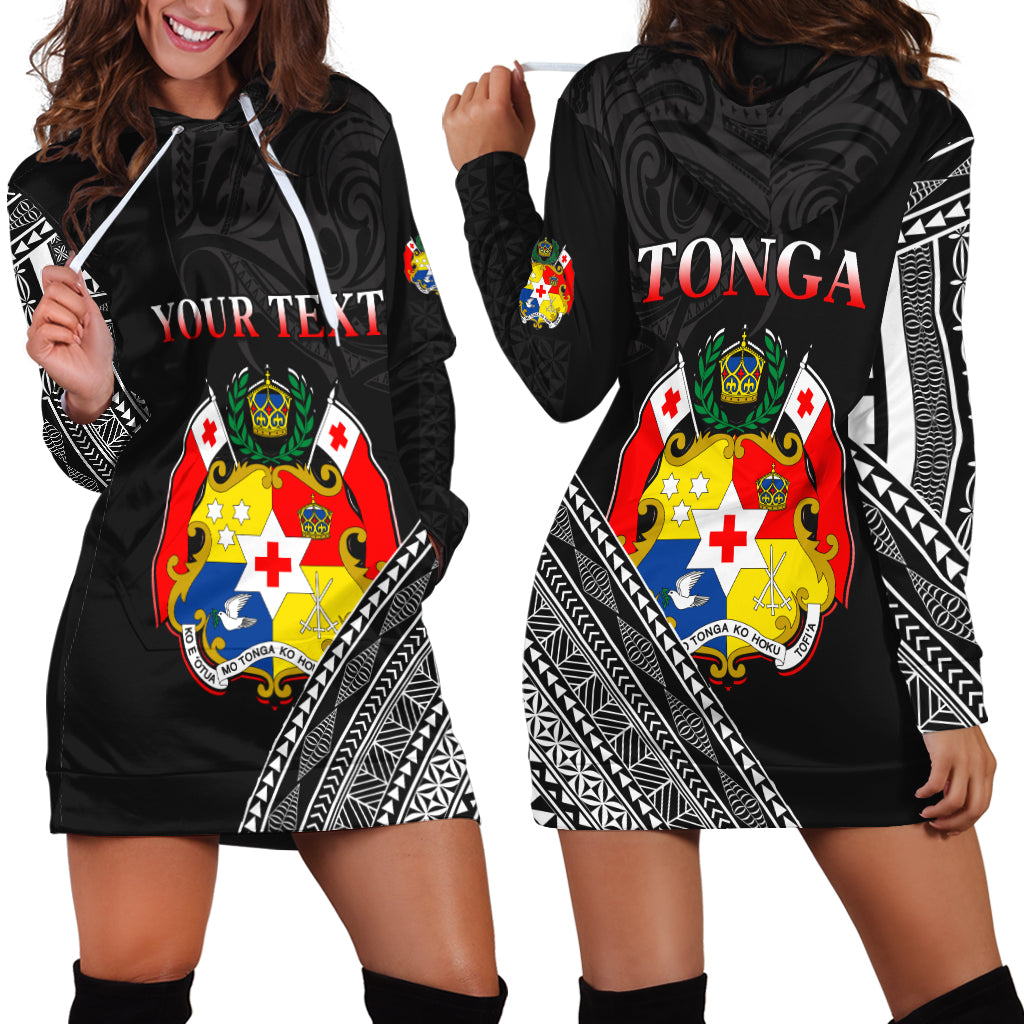 Custom Personalised Tonga Hoodie Dress Tongan Pattern Blithesome Version Black