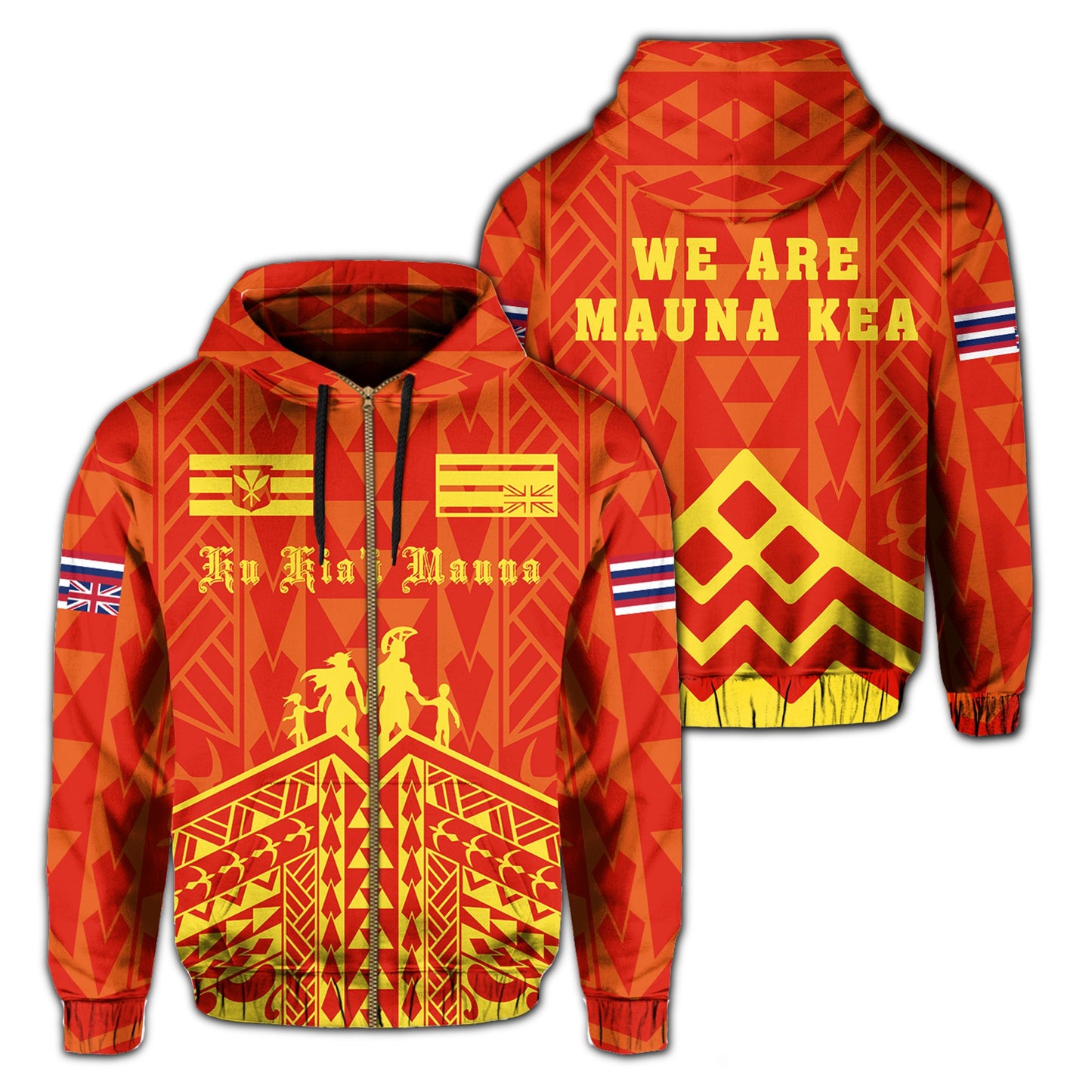 Polynesian Mauna Kea Ku Kia'i Mauna Flag Of Hawaii Zip Hoodie