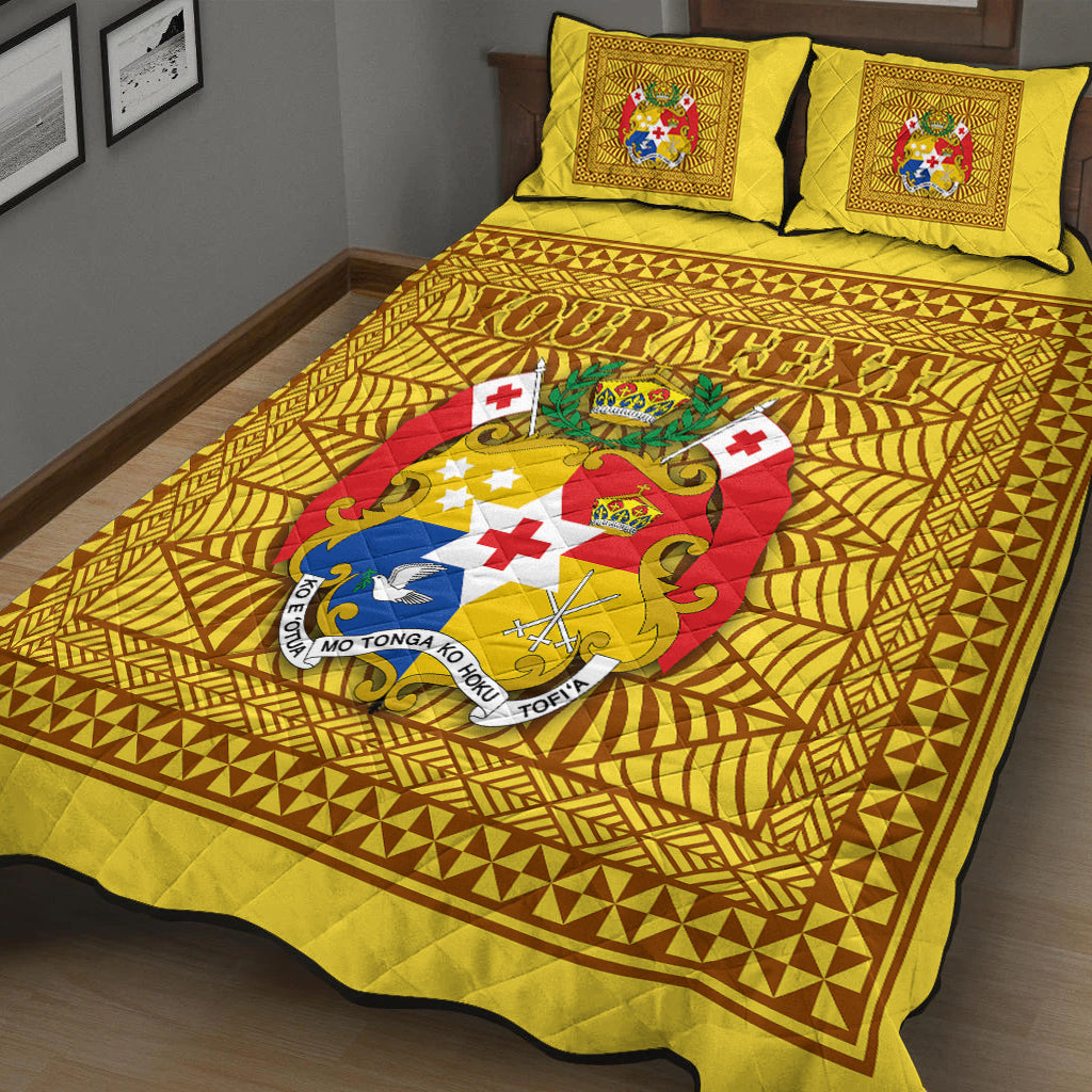 (Custom Personalised) Tonga Pattern Quilt Bed Set Coat of Arms Yellow and Gold