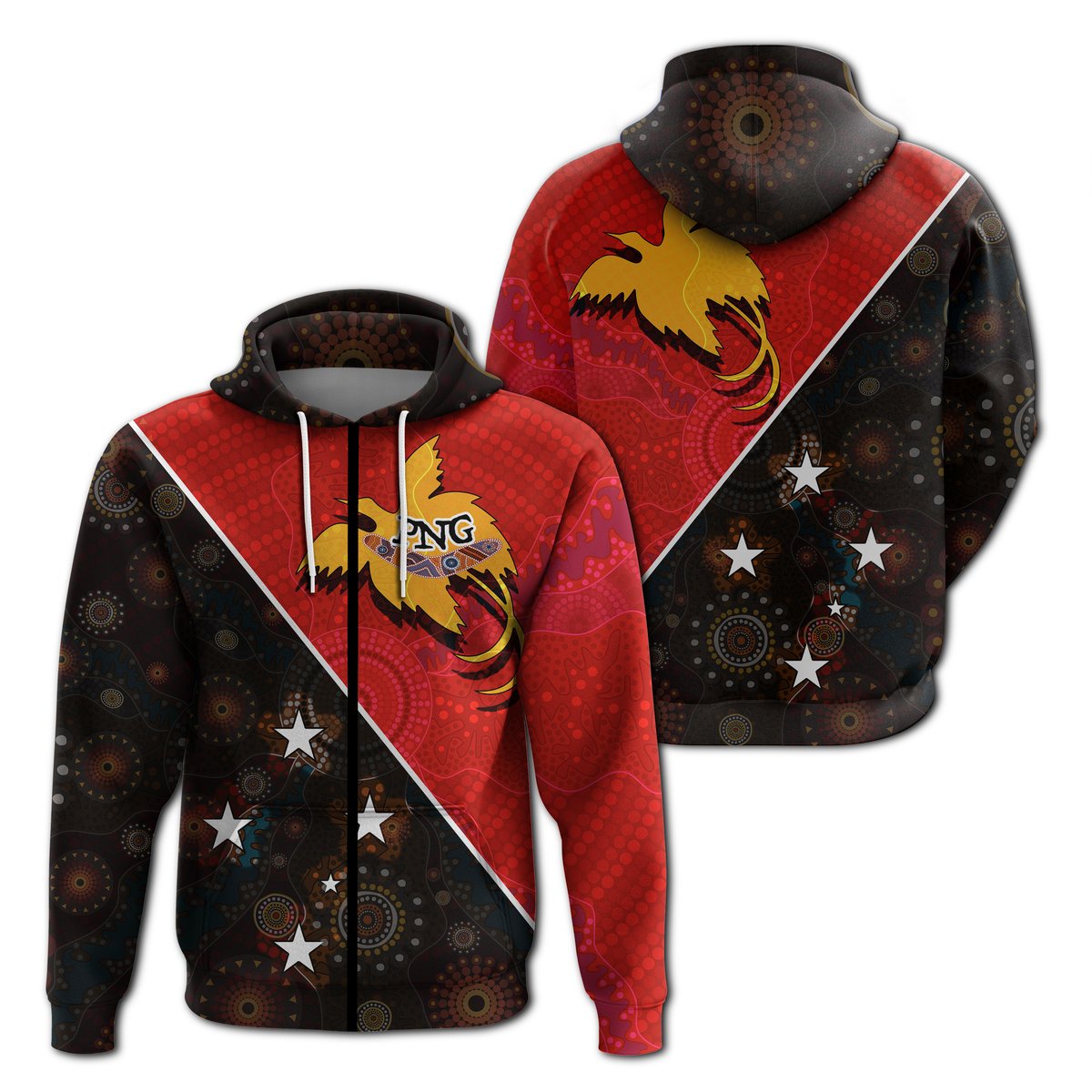 Papua New Guinea With Australian Aboriginal Print Zip up Hoodie