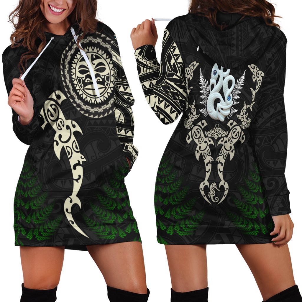 Aotearoa Fern Hoodie Dress Maori Manaia and Fish