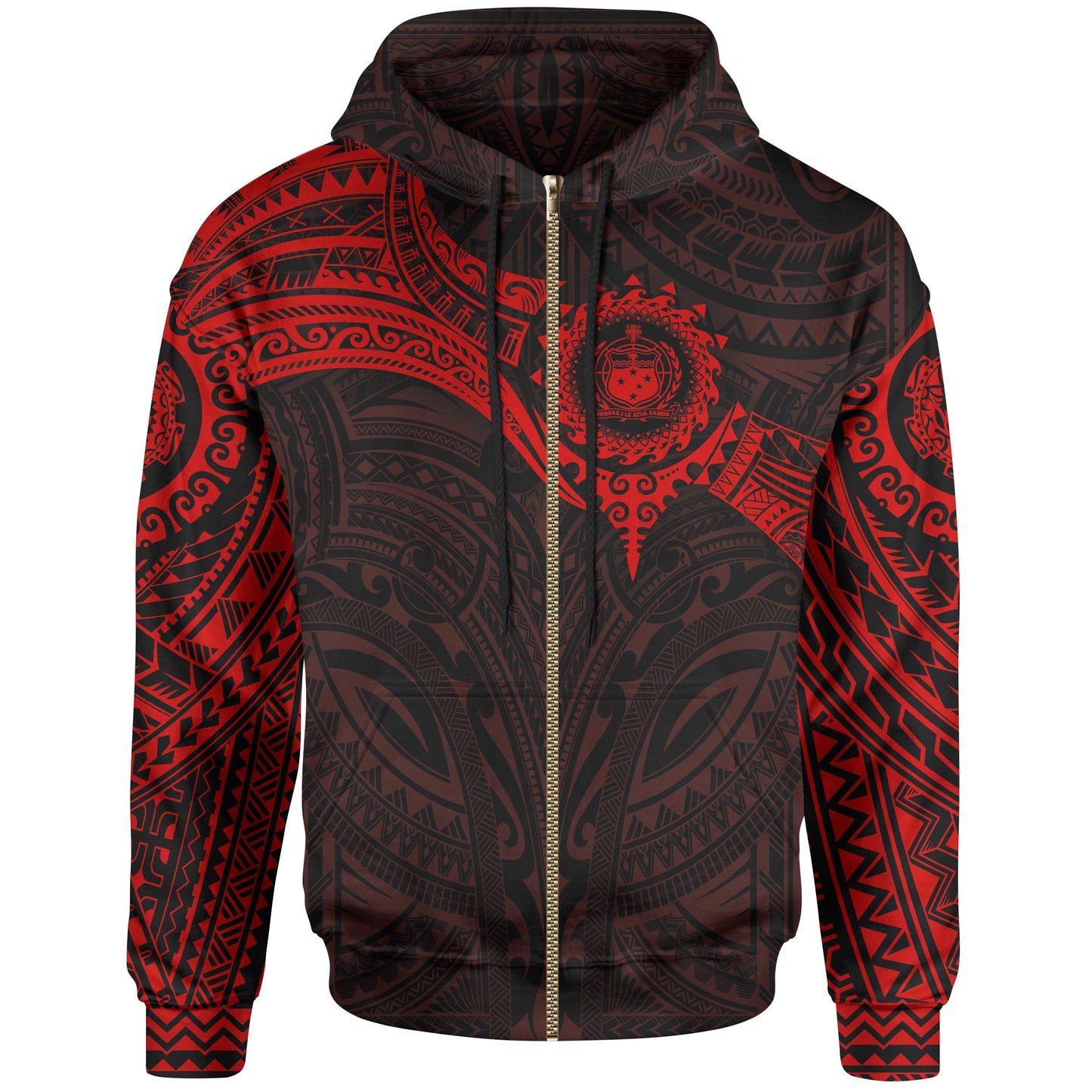 Samoa Polynesian Zip Up Hoodie Red Black Heart Shield