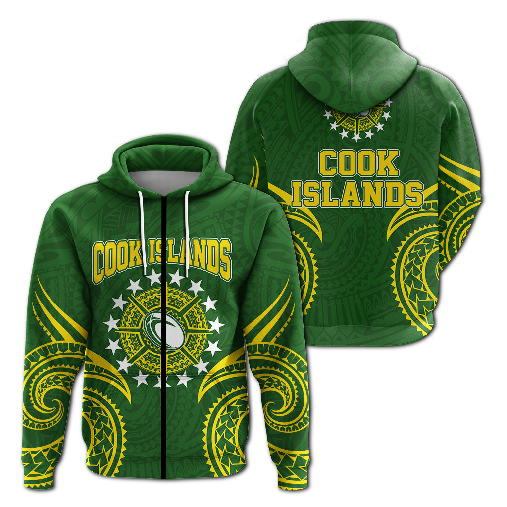 Cook Islands Rugby Zip Up Hoodie Tribal Pattern