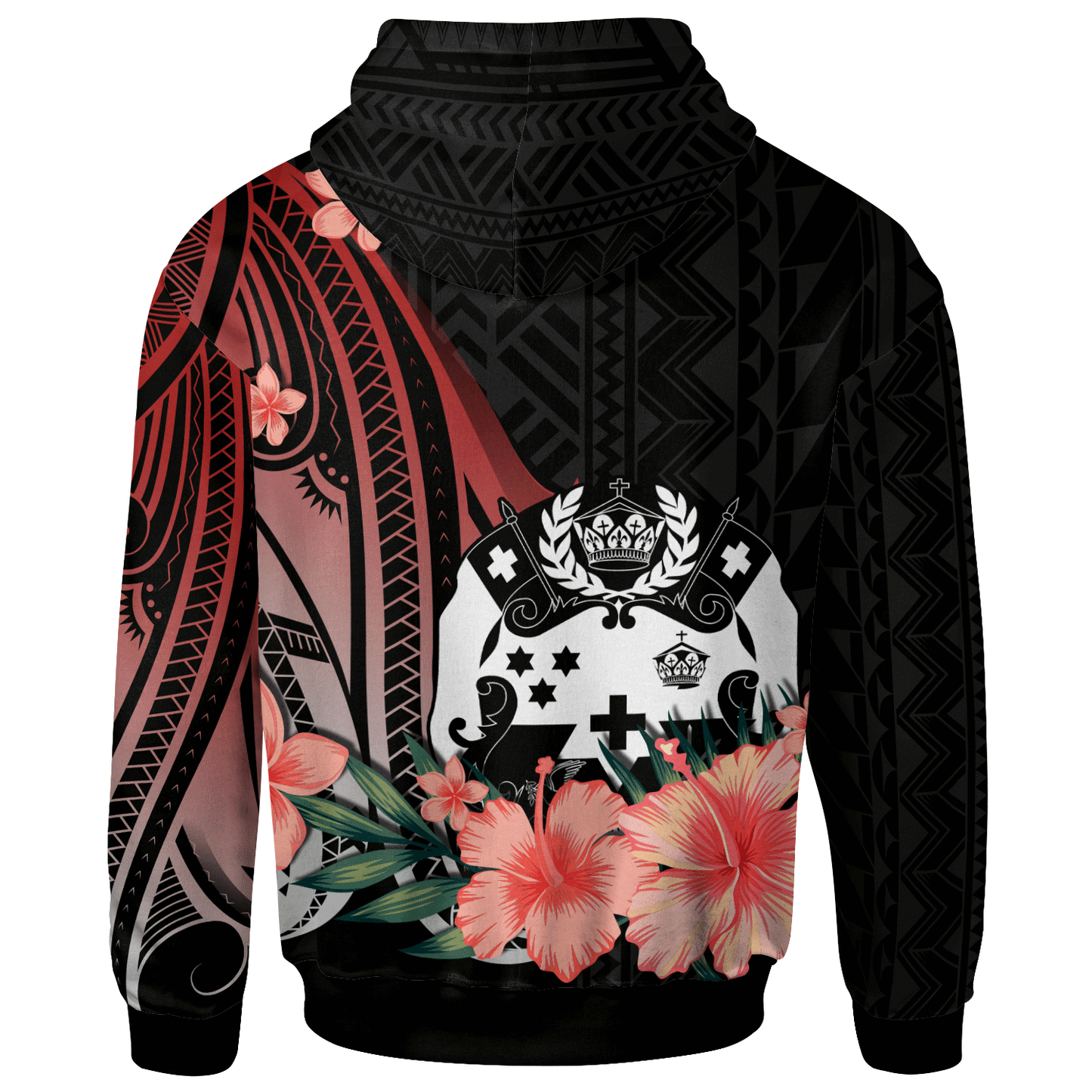 Tonga Hoodie Red Polynesian Hibiscus Pattern Style