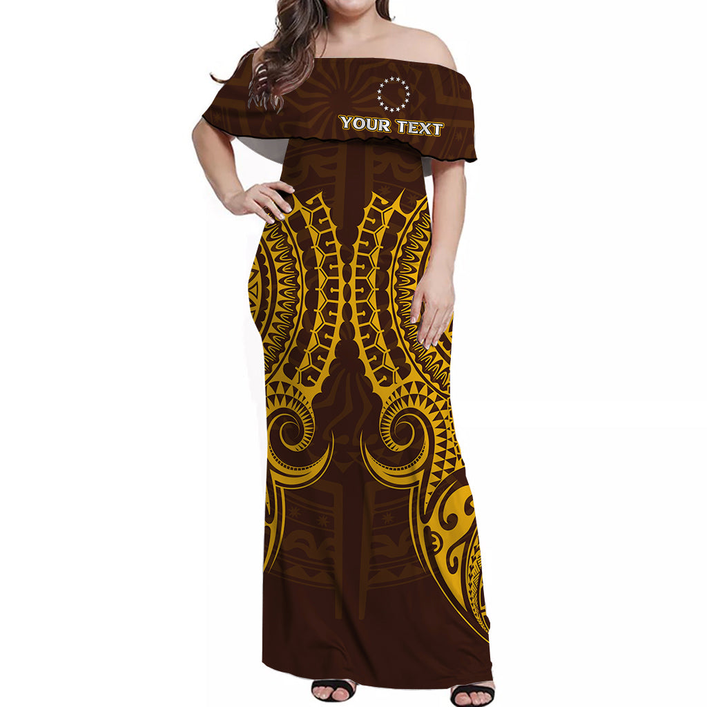 Custom Personalised Cook Islands Kukis Off Shoulder Long Dress Tribal Pattern