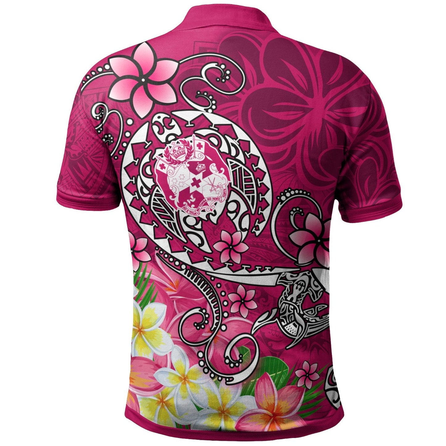 Tonga Custom Personalised Polo Shirt - Turtle Plumeria PINK