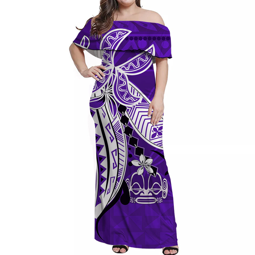 Marquesas Islands Off Shoulder Long Dress Purple Polynesian Pattern Special