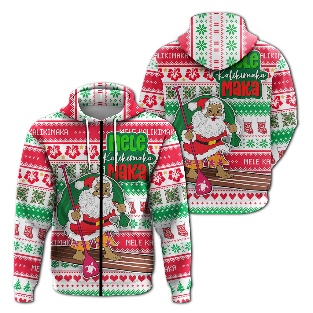 Hawaiian Christmas Zip Hoodie Santa Surfing Ugly Christmas