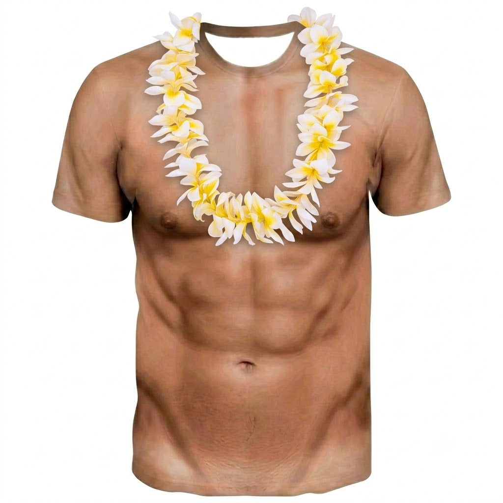 Funny Polynesian Abs Shirt Polynesian Yellow Flowers Necklace Printed T Shirt