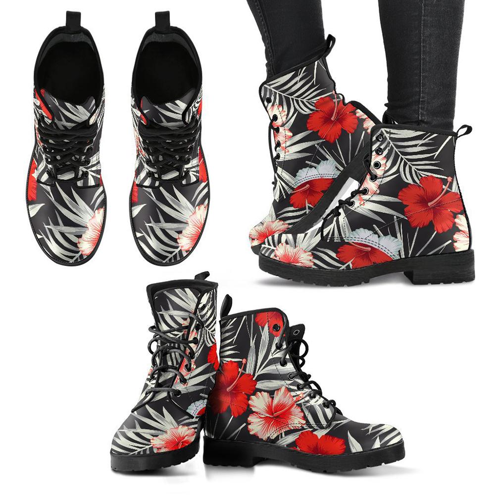 Hawaiian Hibiscus Palm Leather Boots