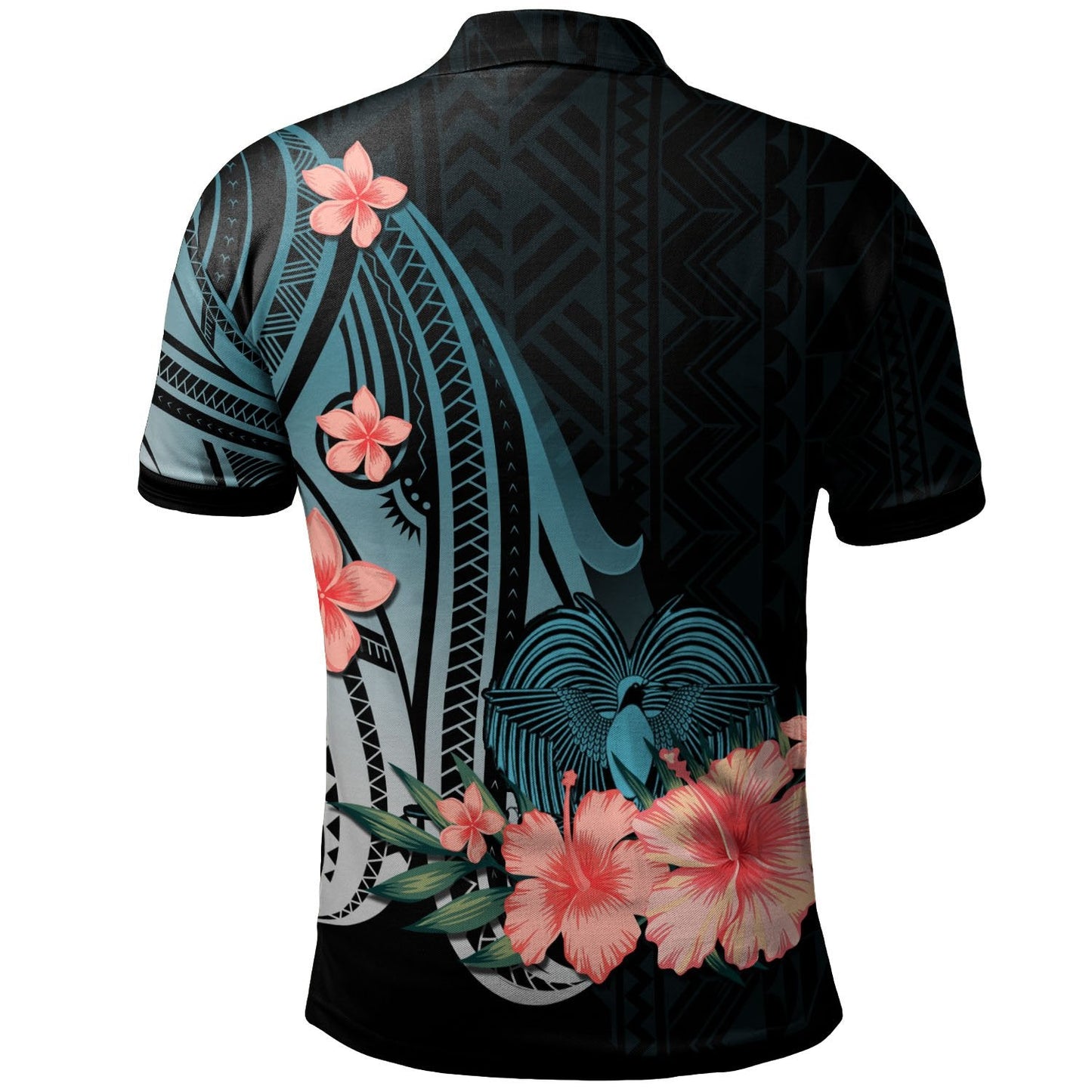 Papua New Guinea Personalised Custom Polo Shirt - Turquoise Polynesian Hibiscus Pattern Style