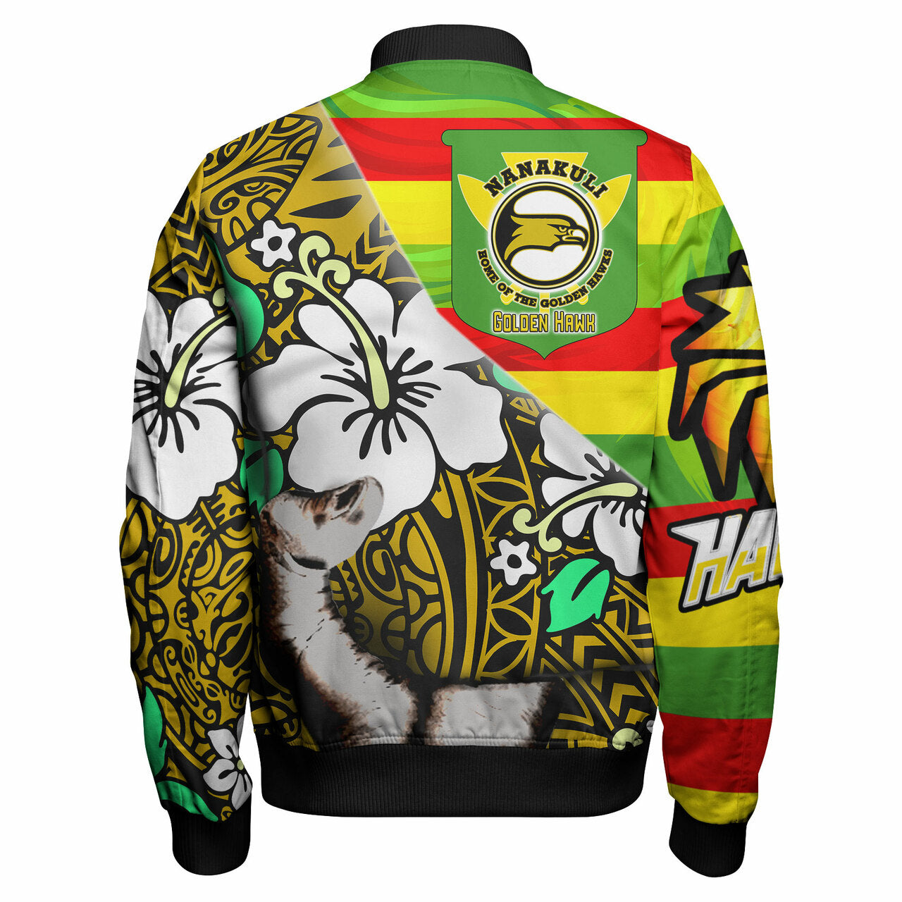 Hawaii Nanakuli High & Intermediate School Polynesian Patronage Bomber Jacket The Golden Hawk Bloods In My Veins