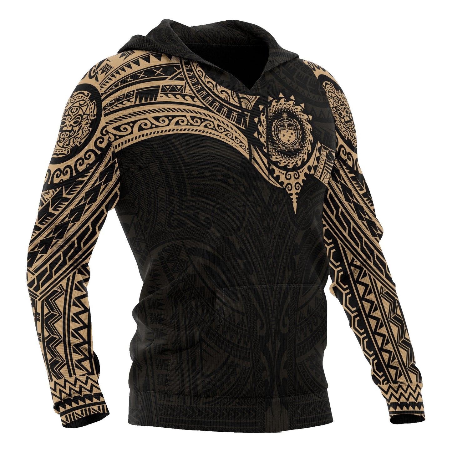 Samoa Polynesian Hoodie Gold Heart Shield