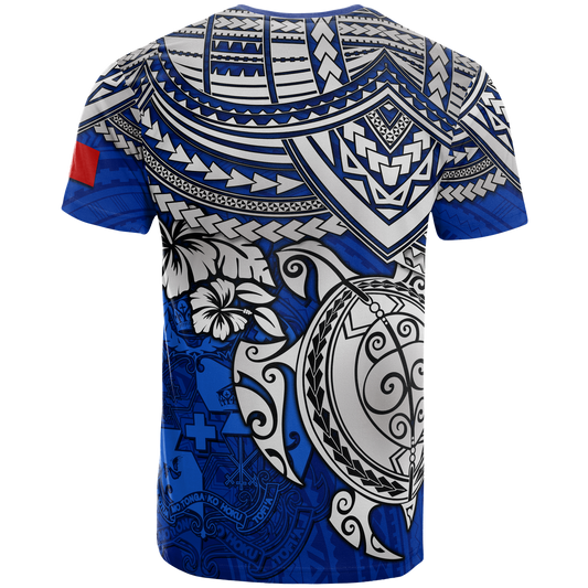 Tonga T - Shirt - Tonga Tonga Coat Of Arms Turtle Hibiscus Blue