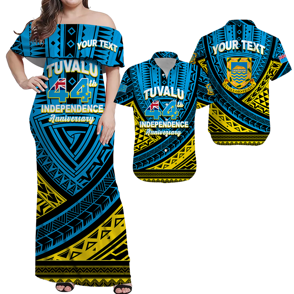 (Custom Personalised) Matching Outfits For Couples Tuvalu Combo Dress And Shirt 44th Independence Anniversary Tribal Pattern