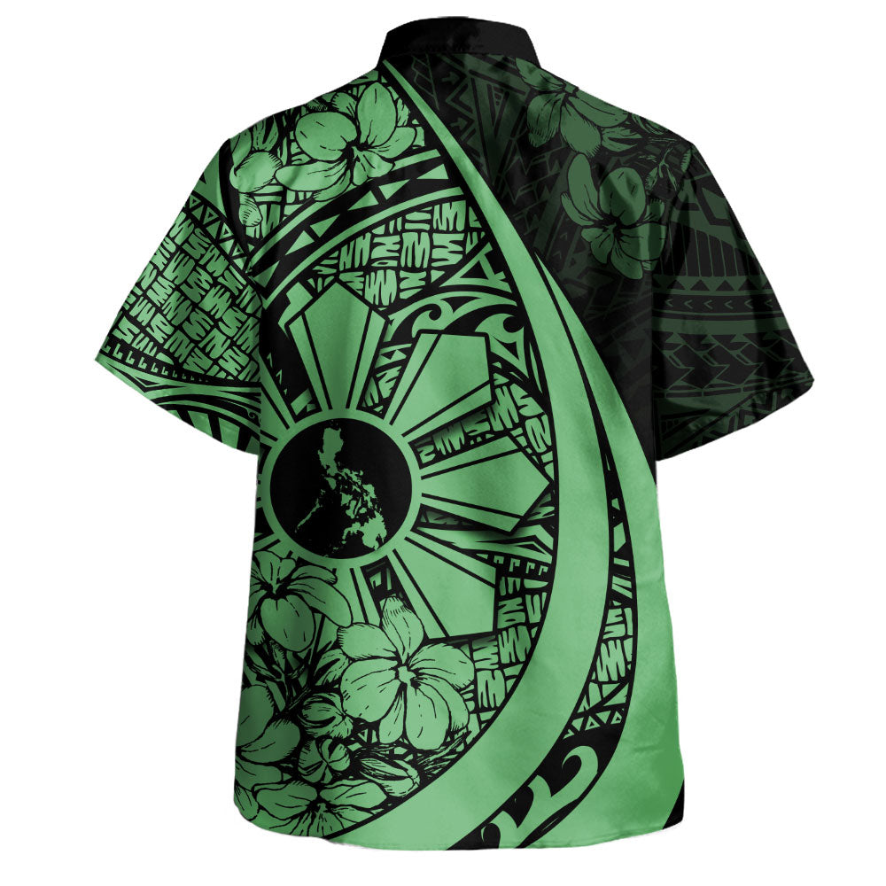 Philippines Filipinos Hawaiian Shirt National Sampaguita Flower Symbols Style Green Short Sleeve Shirt