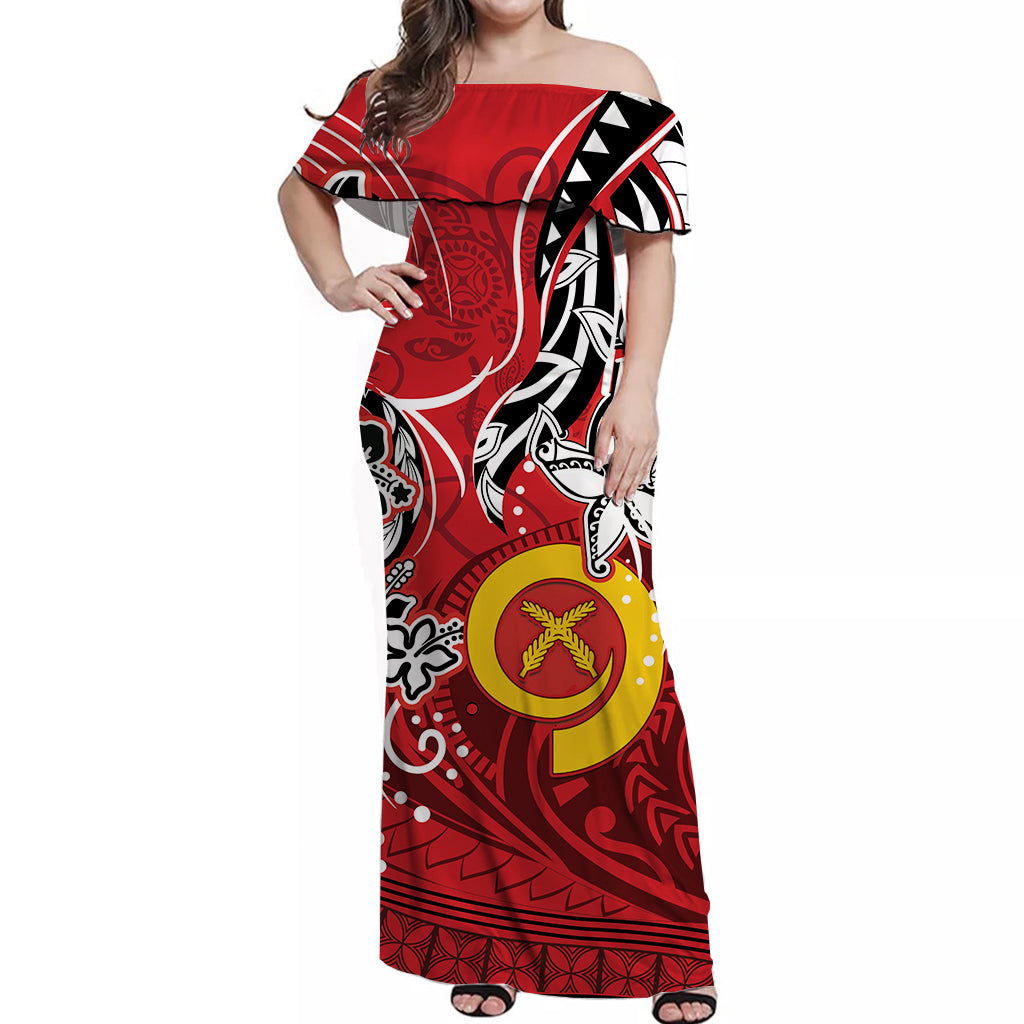 Vanuatu Color Off Shoulder Long Dress Pig Tusk Version Red