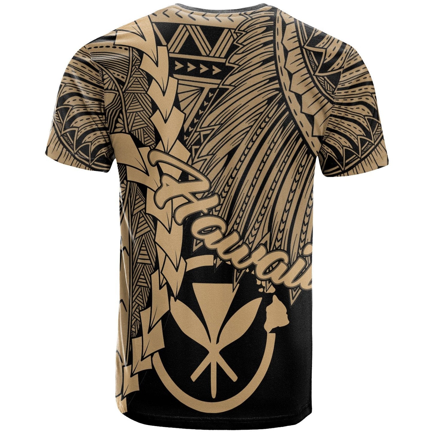 Hawaii Polynesian T Shirt Tribal Wave Tattoo Gold