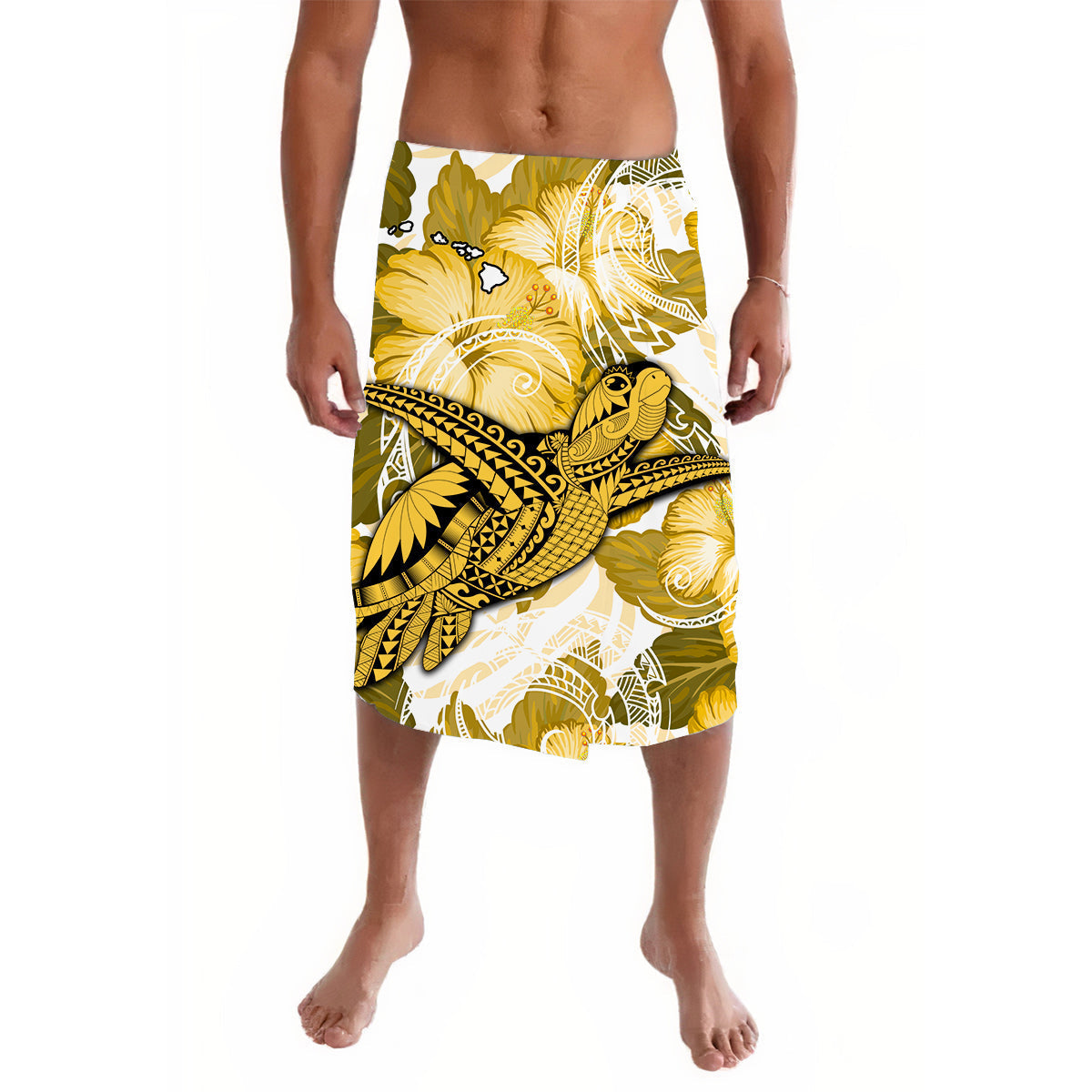 Hawaii Lavalava Gold Polynesian Turtle and Hibiscus