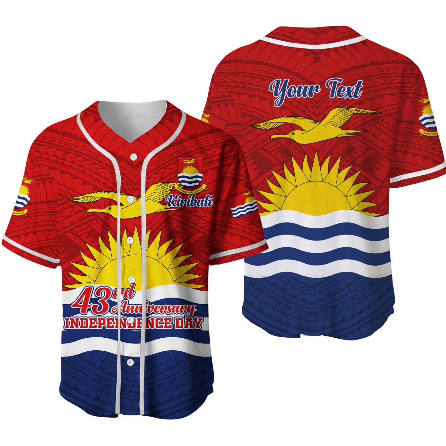 Custom Kiribati 43rd Independence Celebrations Baseball Jersey