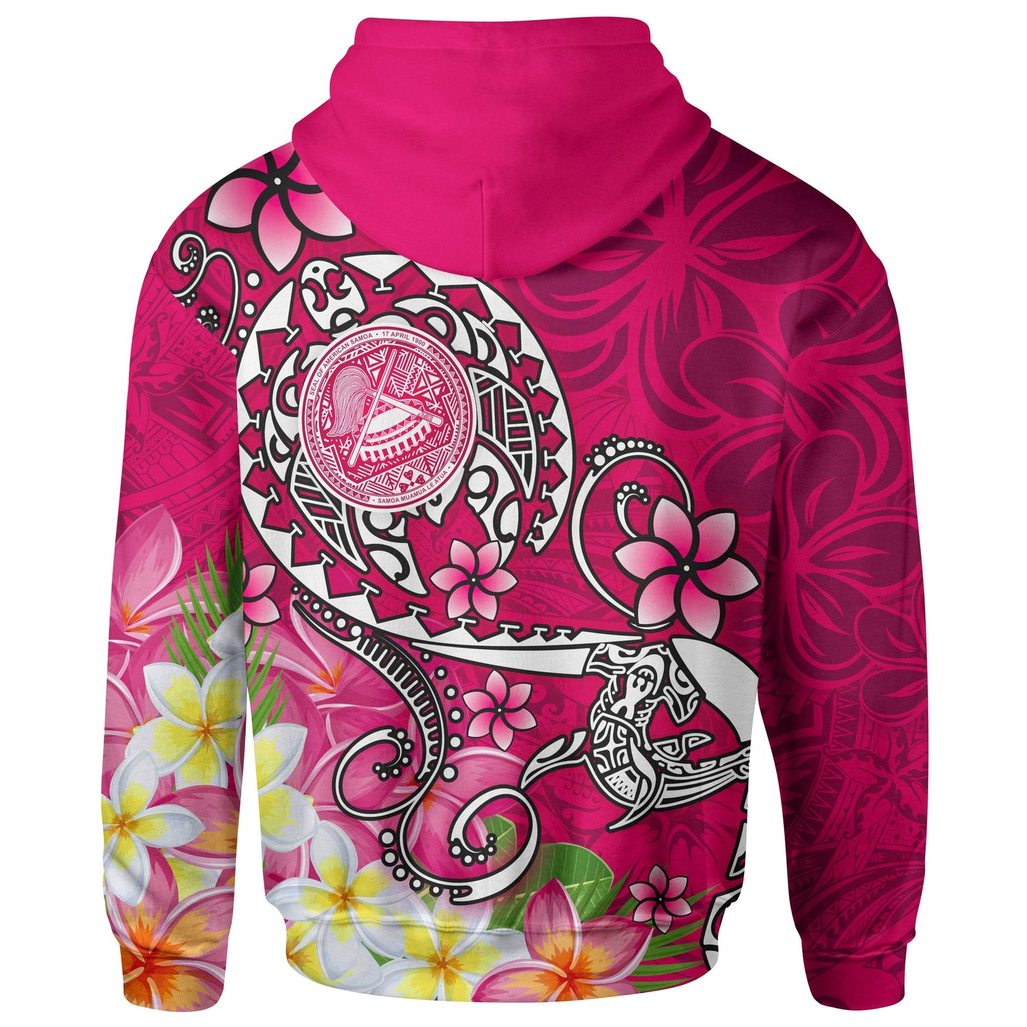 American Samoa Polynesian Zip up Hoodie Turtle Plumeria Pink