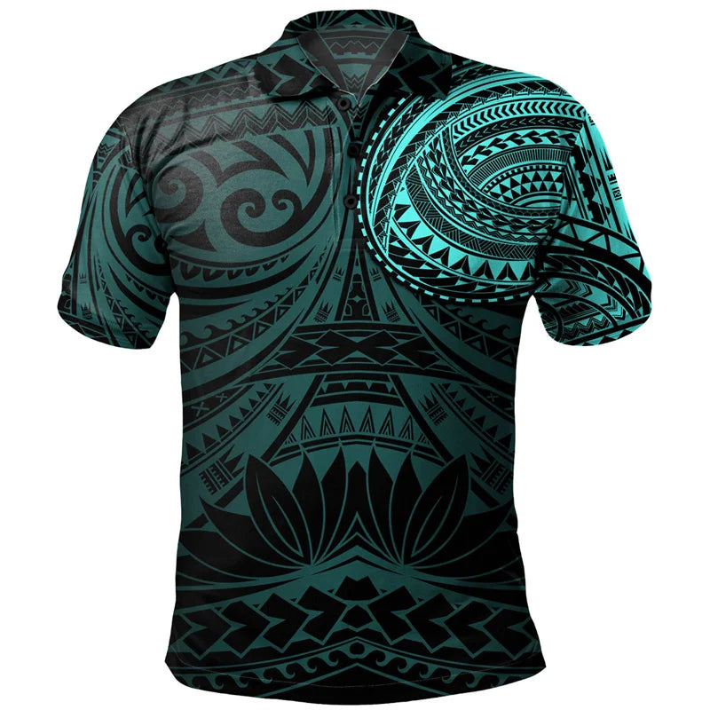 Polynesian Tribal Pattern Polo Shirt Island Tropical Turquoise Men Shirt