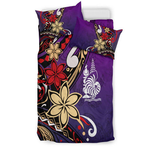 New Caledonia Bedding Set Tribal Flower With Special Turtles Purple Color