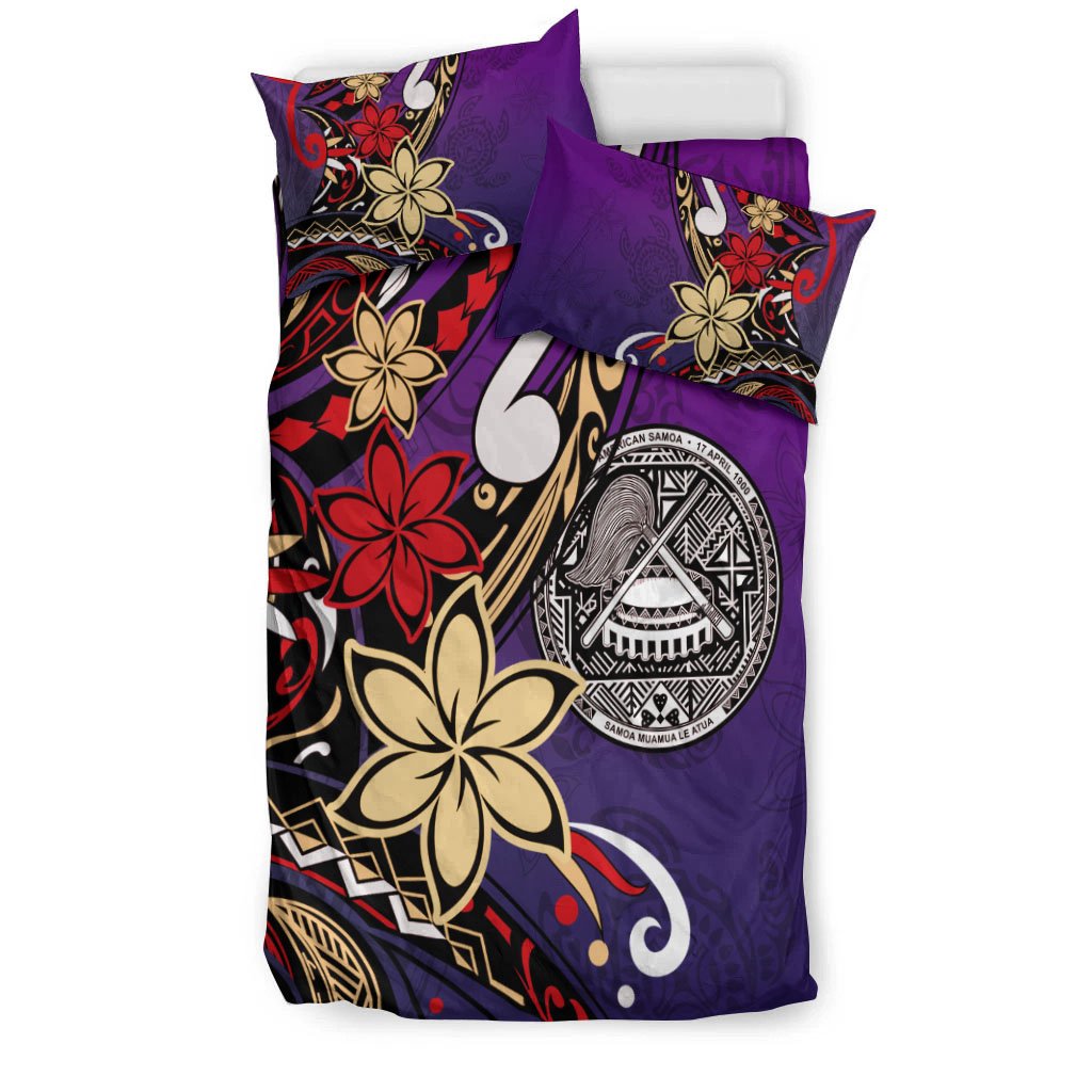 American Samoa Bedding Set Tribal Flower With Special Turtles Purple Color
