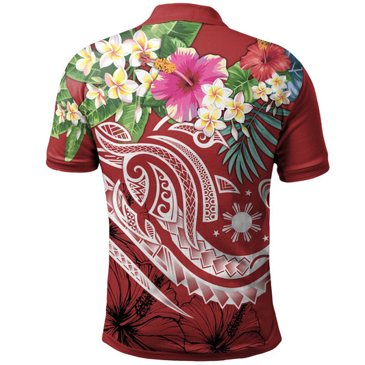 The Philippines Polo Shirt - Summer Plumeria Red
