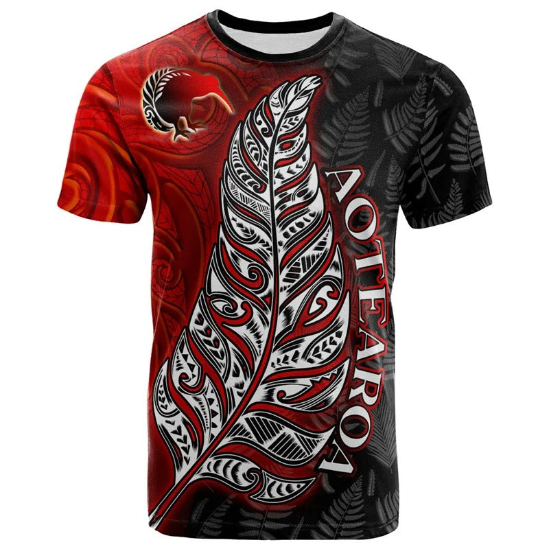 New Zealand Shirt Aotearoa Polynesian Silver Fern Pattern Symbols Tattoo Print T Shirt NZ Waitangi Day Tee