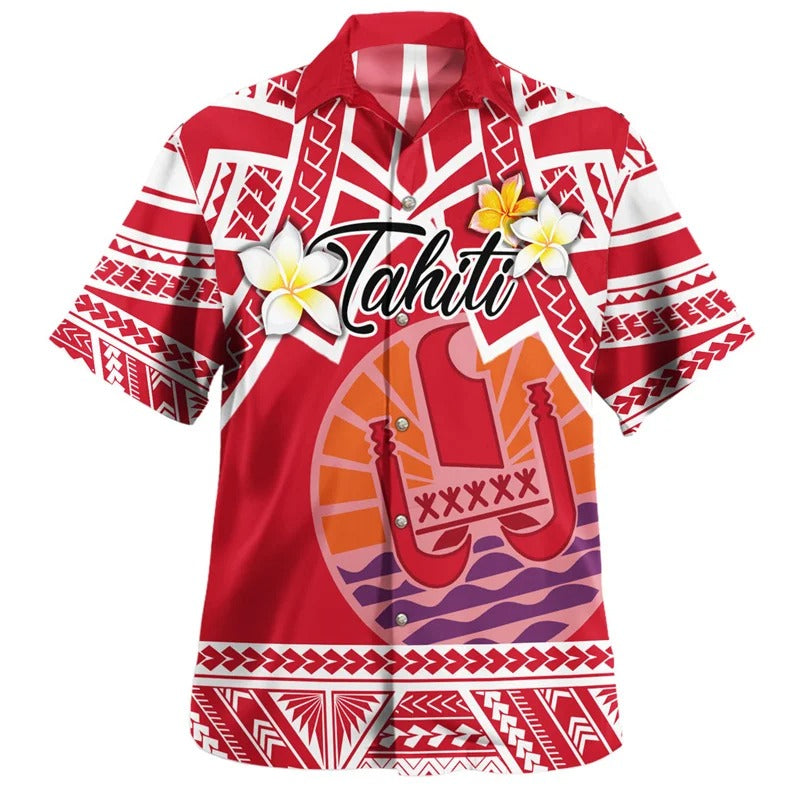 Tahiti Polynesian Tribal Plumeria Flowers Pattern Hawaiian Shirts For Men Clothes Printed Tahitian Summer Button Shirt