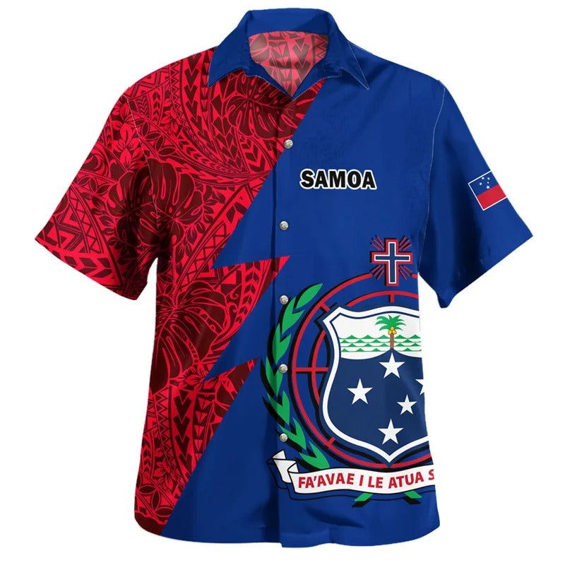 Samoa Coat of Arms Hawaiian Shirts Printed Polynesian Tribal Short Sleeves Summer Casual Button Shirt