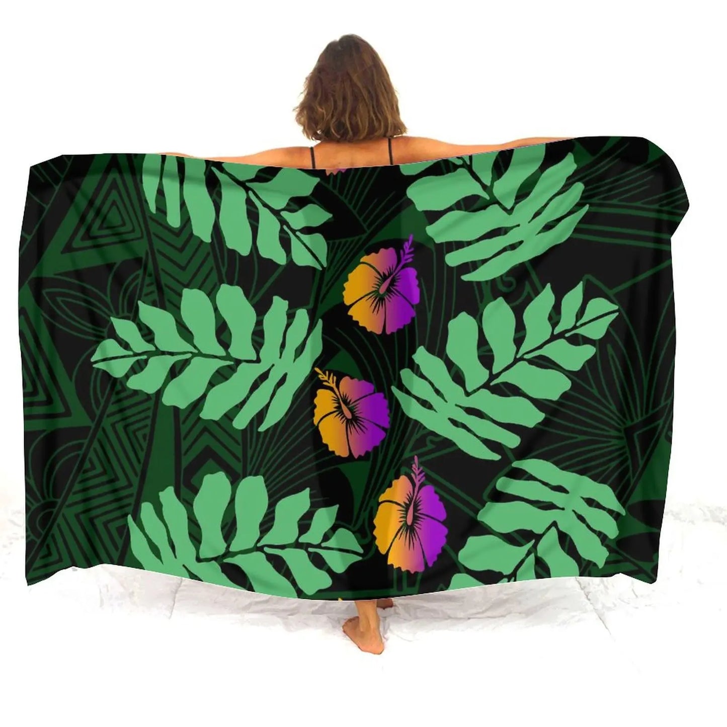 Polynesian Women'S Sarong Apron Polynesian Tribal Leaf Black Pattern Sarong Beach