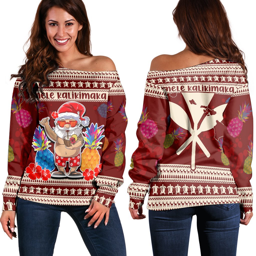 Hawaii Santa Claus Pineapple Pattern Women's Off Shoulder Sweater Dry Style AH