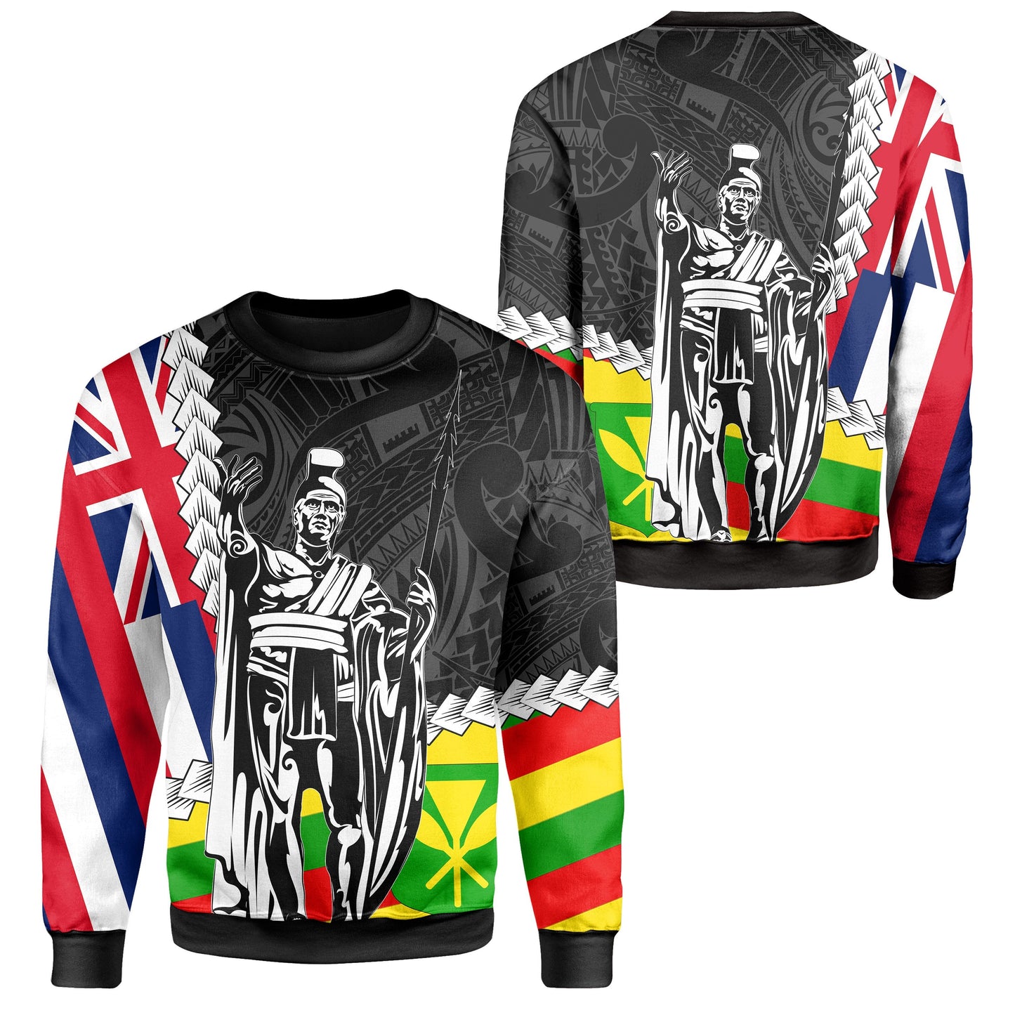 Hawaii Two Flag Kanaka Maoli King Polynesian Sweat Shirt