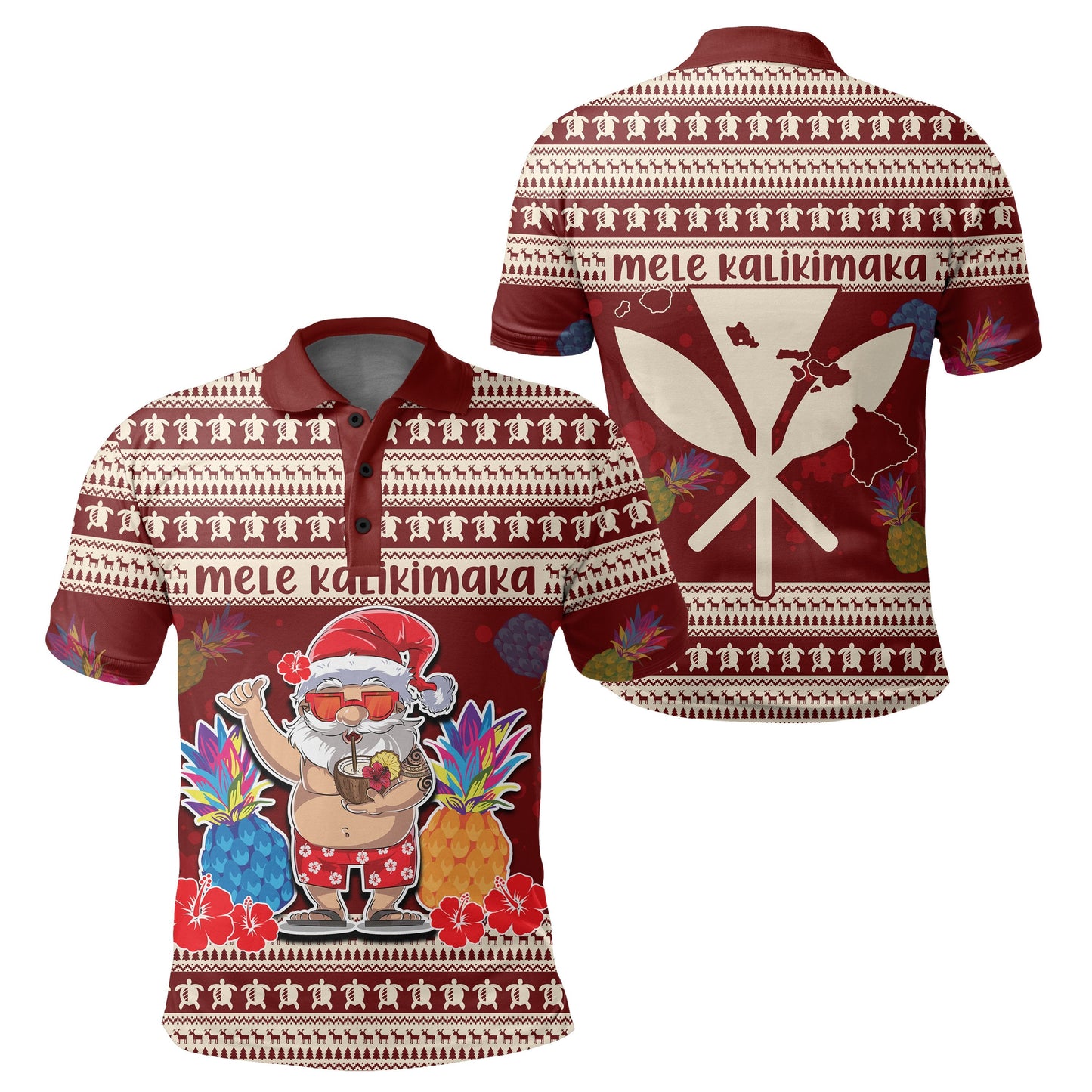 Hawaii Santa Claus Pineapple Pattern Polo Shirt - Dry Style - AH