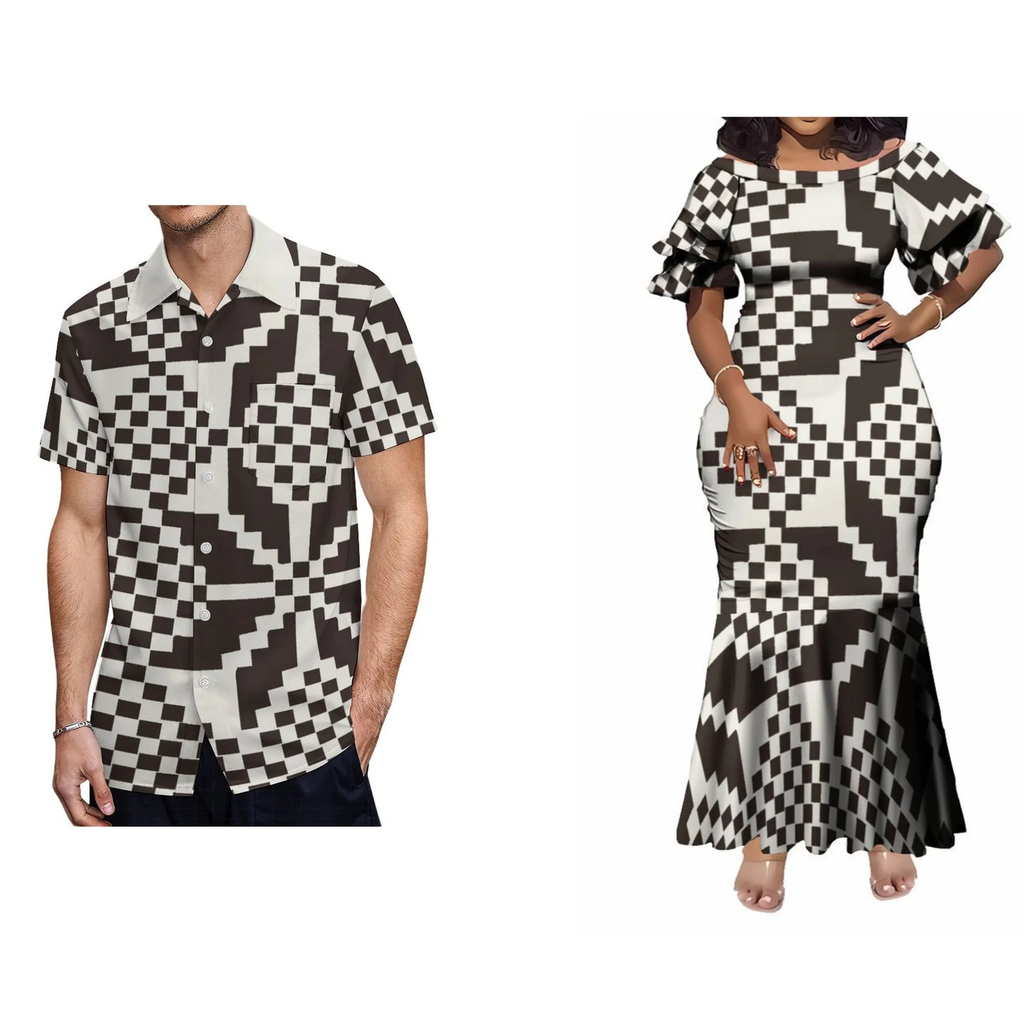 Polynesian Tribal Fishtail Skirt Dress And Shirt Polynesian Island Matching Outfit For Him Her